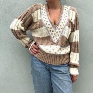 Liz Claiborne LizSport Vintage 90s Cable Knit  V